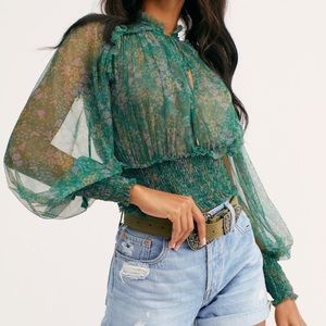 Free People Smocked Floral Twyla Top - Small